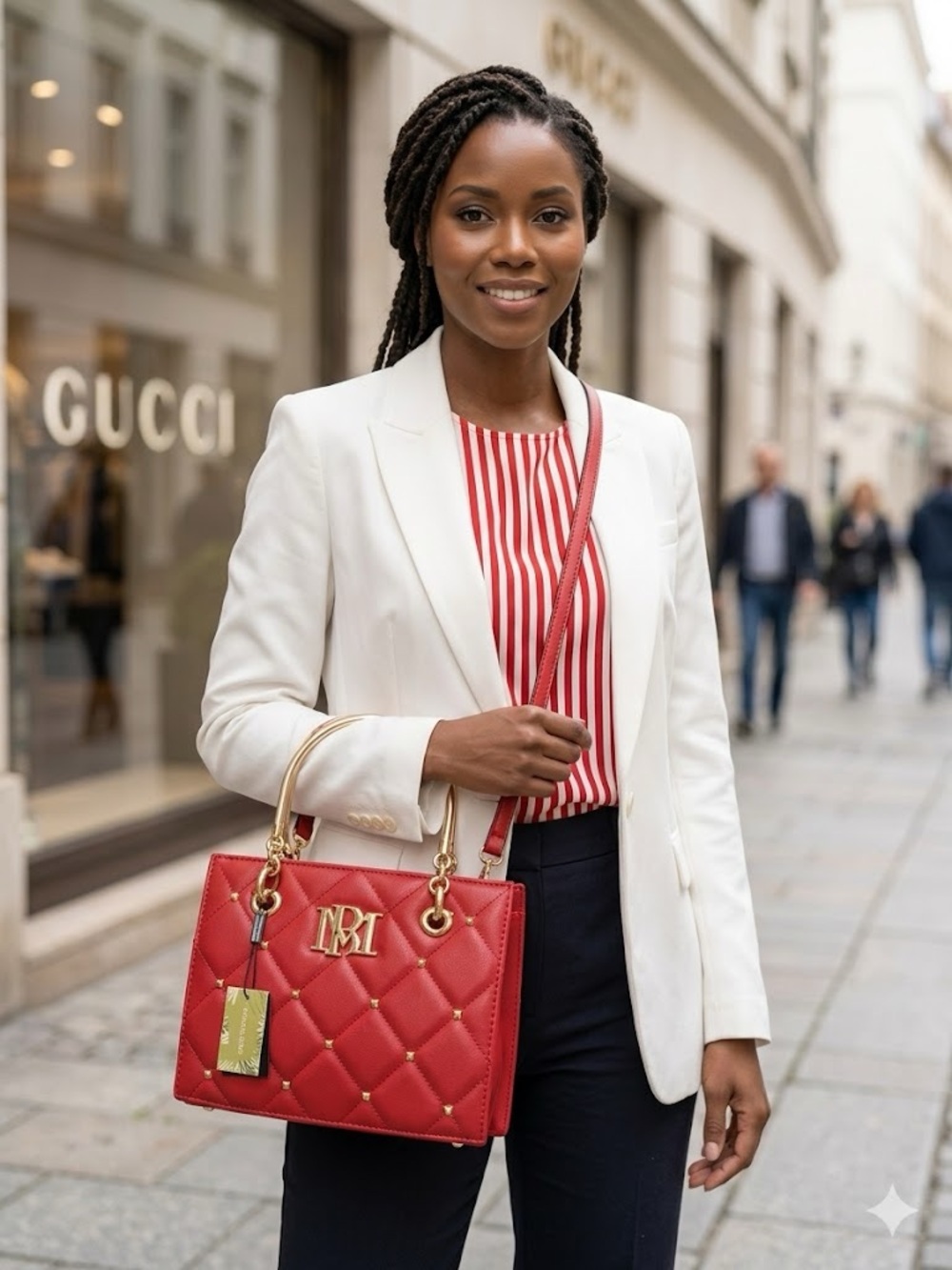 Badgley Mischka red Quilted Tote Bag with Gold Hardware - Picture 2 of 8